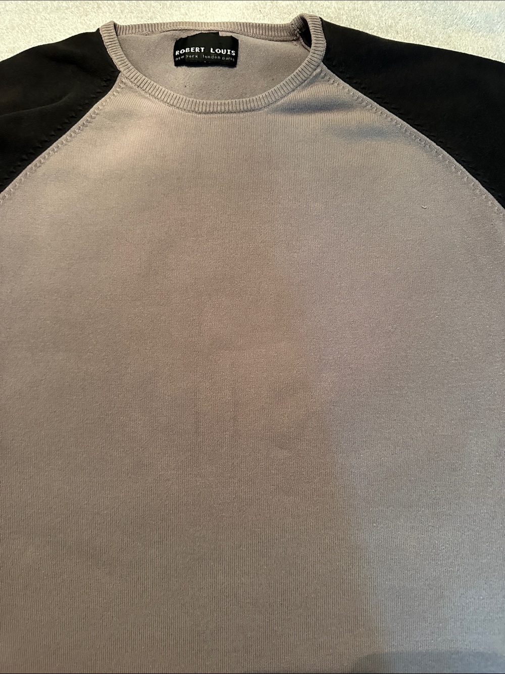 Robert Louis Men's Taupe Crewneck Sweater with Black Raglan Shoulders